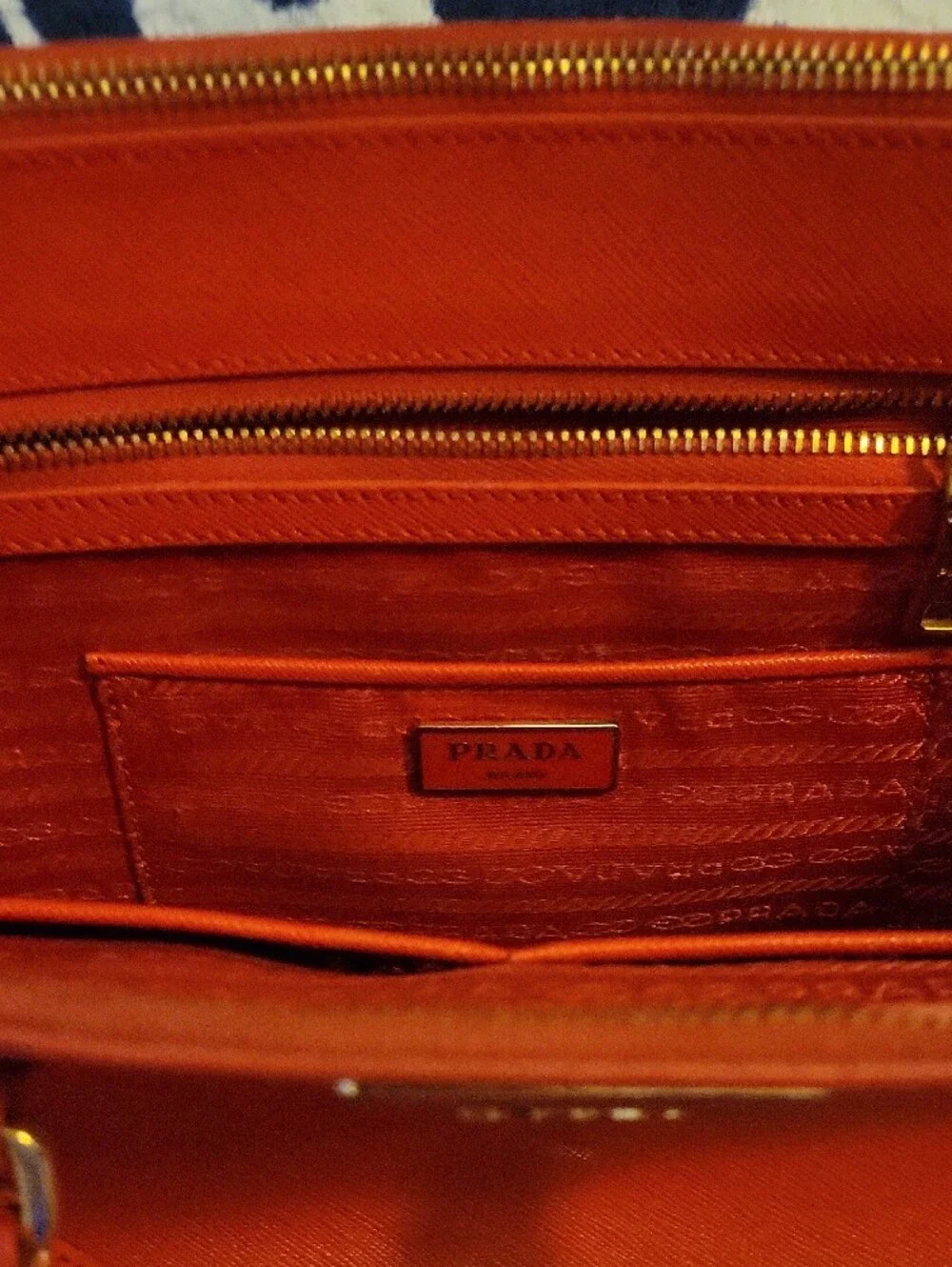 Prada Red Saffiano Leather Satchel with Gold Accents